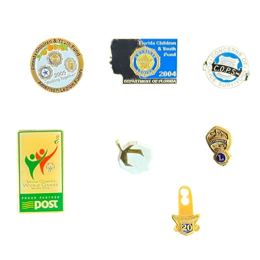 Vintage Organization Enamel Pin Lot Police Lions Special Olympics Florida 7 Pins
